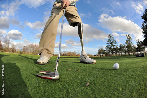 Sport and handicap, bionic leg for a golf player