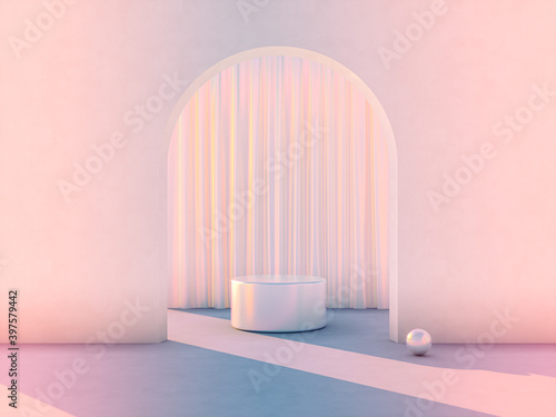 Beauty fashion podium backdrop with iridescent texture. 3d render. 
