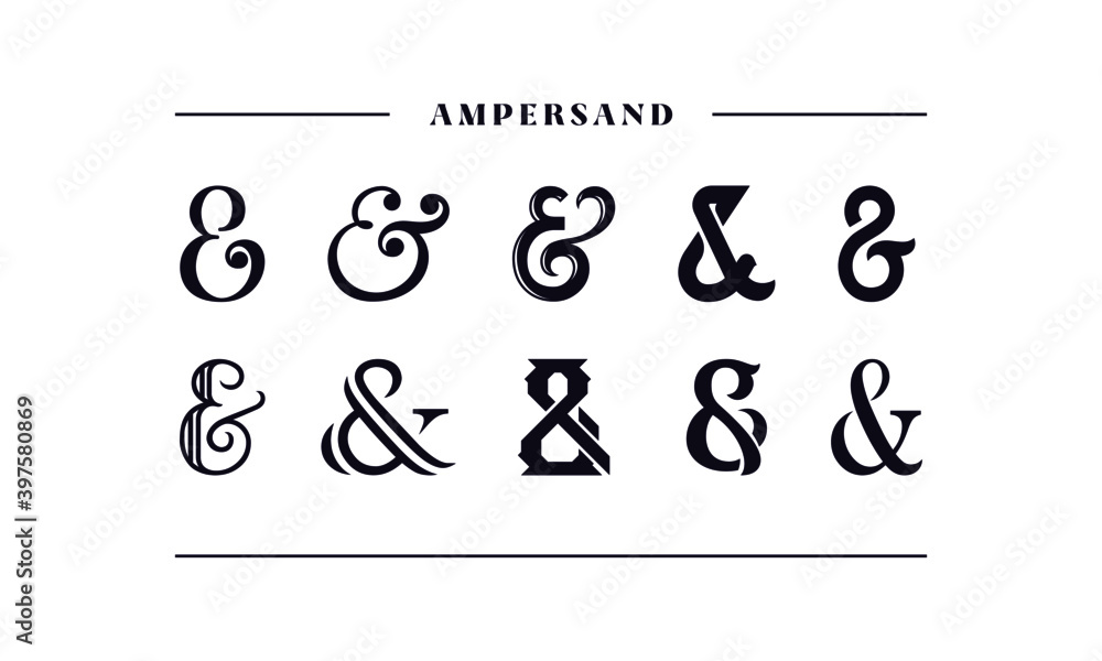 Collection of decoration ampersands. Stylish ampersand for stock, template, wedding invitations. Vector illustration - obrazy, fototapety, plakaty 