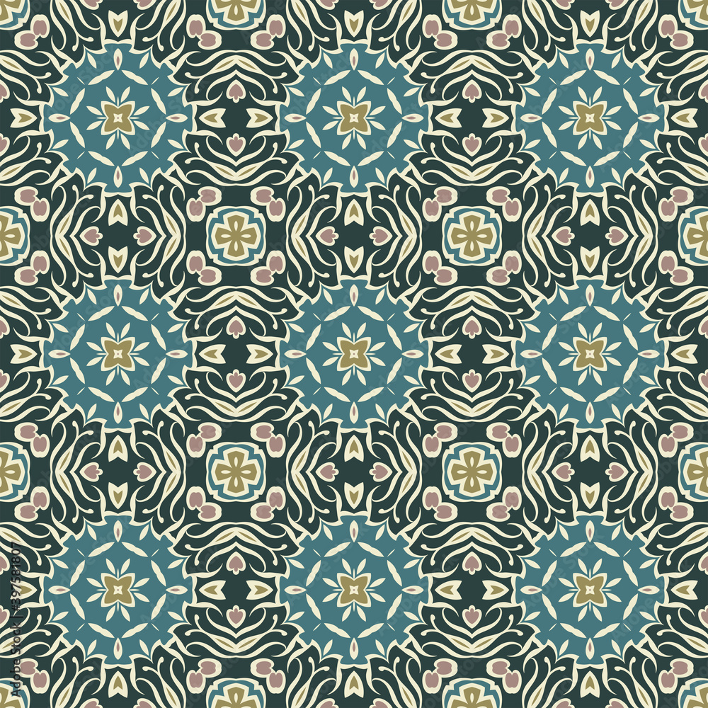 Creative style color abstract geometric pattern in white green blue pink gold, vector seamless, can be used for printing onto fabric, interior, design, textile