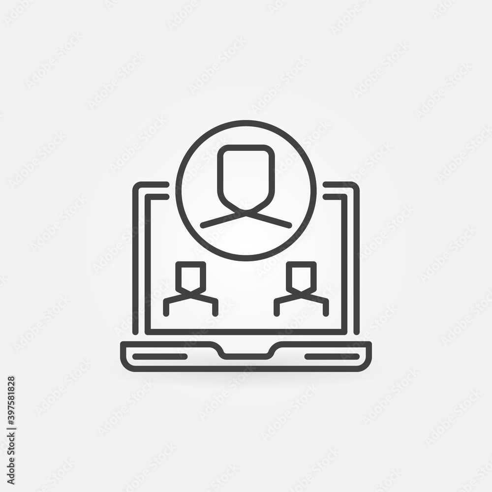 Online Meeting via Laptop linear vector concept icon or logo element Online Meeting via Laptop linear vector concept icon or logo element