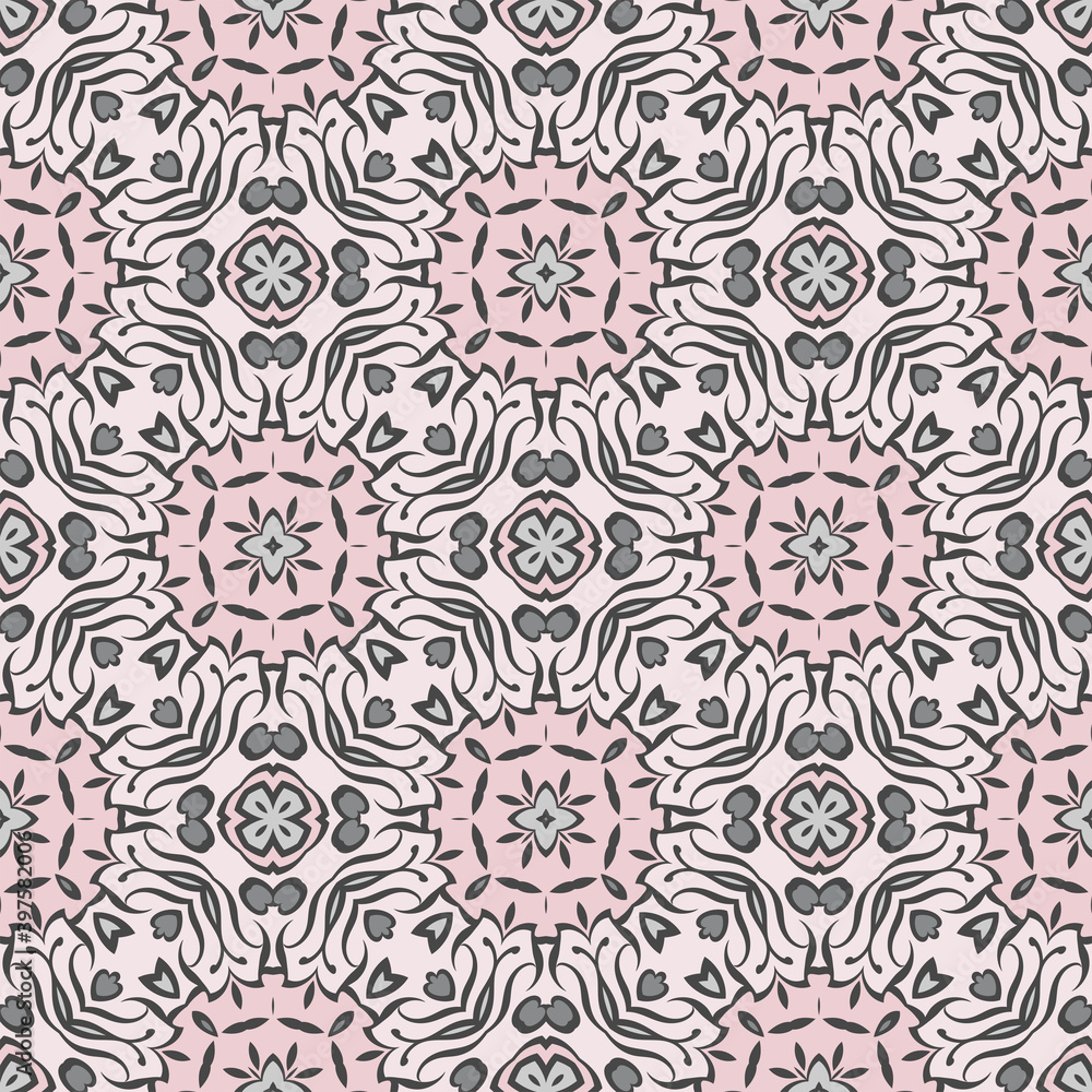 Creative style color abstract geometric pattern in white black pink, vector seamless, can be used for printing onto fabric, interior, design, textile