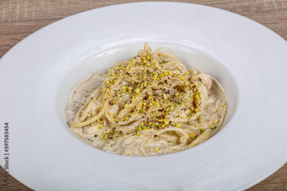 Italian pasta with shrimps and cheese Italian pasta with shrimps and cheese