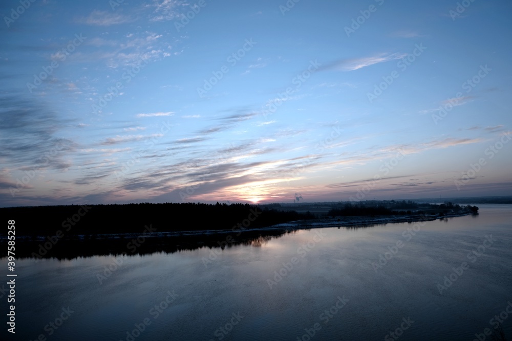 Sunrise over the Volga near the city of Uglich, December 3, 2020