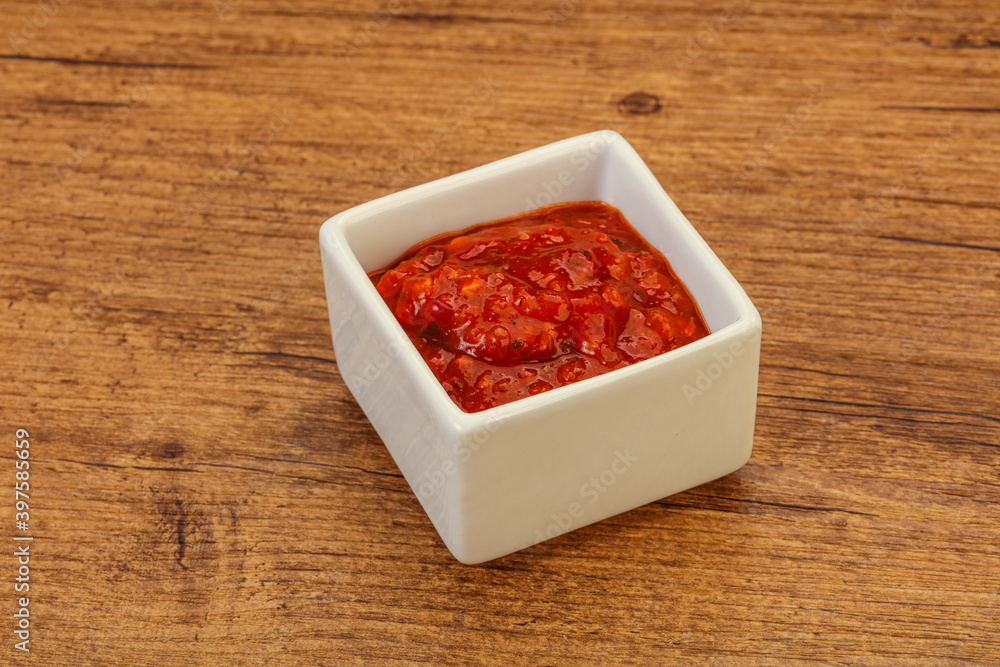 Tomato spicy sauce in the bowl