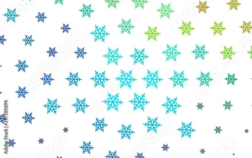 Light Blue  Green vector background with xmas snowflakes  stars.