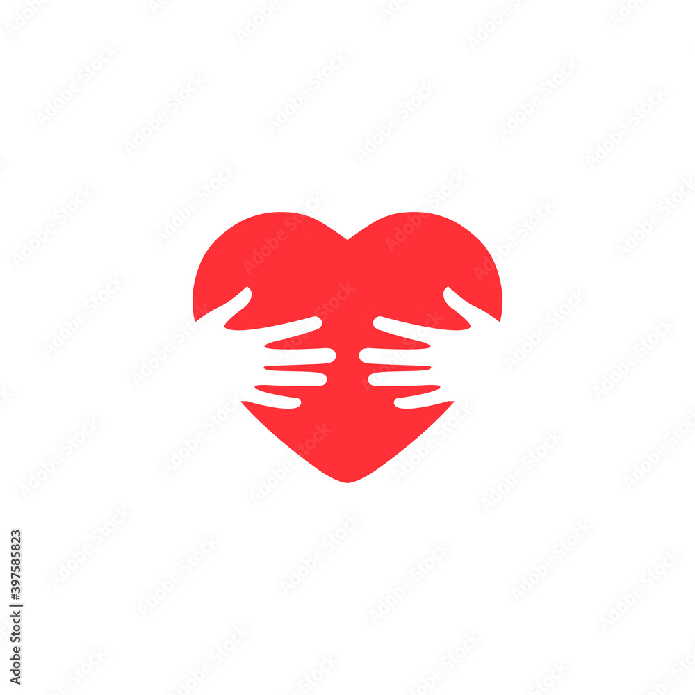 Hands hugging heart vector illustration. Embracing love sign. World heart Day. Voluntary symbol isolated on white background. Hands hugging heart vector illustration. Embracing love sign. World heart Day. Voluntary symbol isolated on white background.