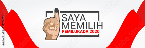 Translation:I'm Voting,  2020 Simultaneous local elections. Electing regents, mayors and governors in several regions in Indonesia vector illustration. 