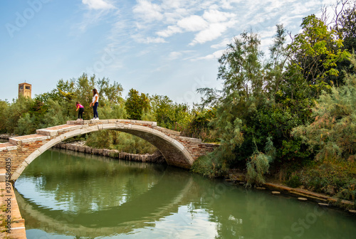 View of the Devil's Bridge on the island of Torcello. 20 September 2020 Torcello, Venice - Italy