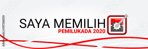 Translation:I'm Voting,  2020 Simultaneous local elections. Electing regents, mayors and governors in several regions in Indonesia vector illustration. 