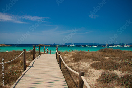 wooden bridge over the sea from Formentera