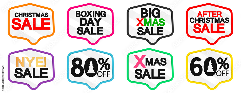 Set Christmas Sale banners design template, Xmas discount tags, offer badge new collection, vector illustration