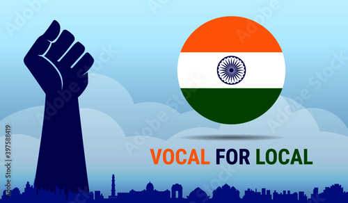 Vocal For Local slogan given by Indian Prime Minister to empowering indian economy. Made in India concept vector illustration.