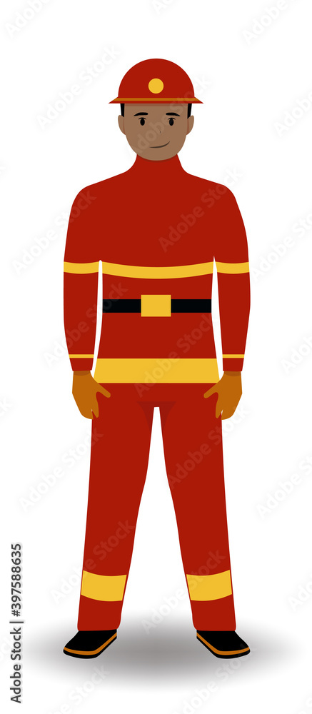 Firefighter isolated on a white background. Character in uniform. Vector illustration Firefighter isolated on a white background. Character in uniform. Vector illustration