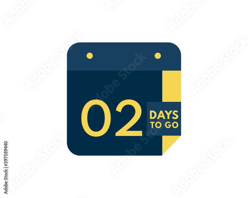 2 days to go calendar icon on white background, 2 days countdown, Countdown left days banner image