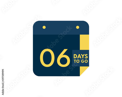 6 days to go calendar icon on white background, 6 days countdown, Countdown left days banner image