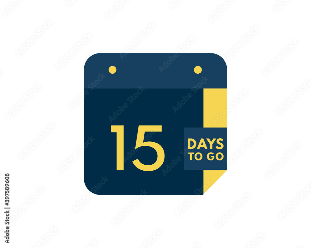 15 days to go calendar icon on white background, 15 days countdown, Countdown left days banner image 15 days to go calendar icon on white background, 15 days countdown, Countdown left days banner image