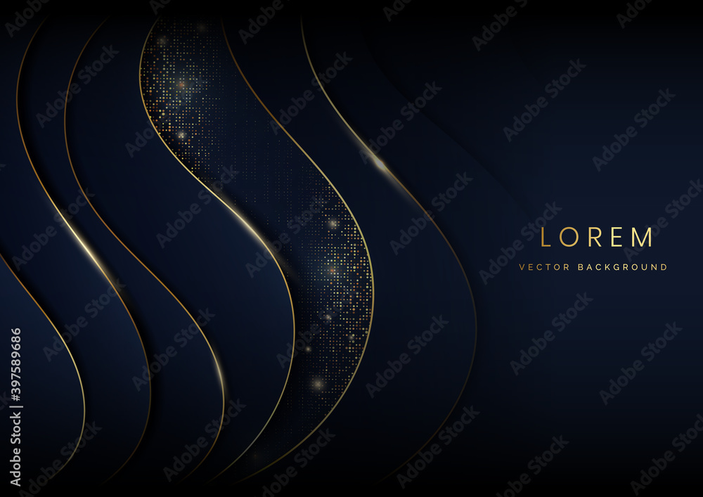 Abstract template dark blue curve geometric with golden line and ...