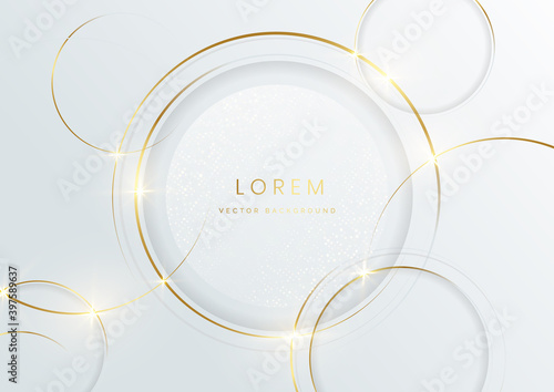Abstract gold circles lines overlapping on white background.
