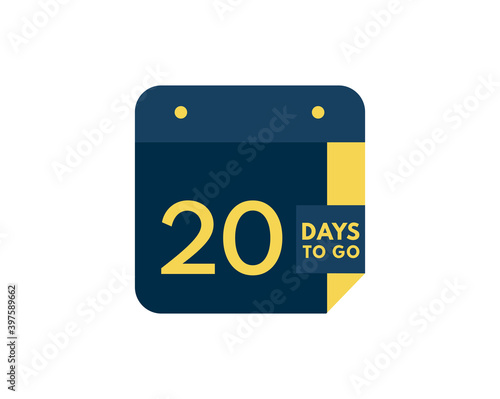 20 days to go calendar icon on white background, 20 days countdown, Countdown left days banner image
