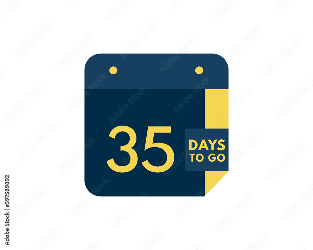 35 days to go calendar icon on white background, 35 days countdown, Countdown left days banner image 35 days to go calendar icon on white background, 35 days countdown, Countdown left days banner image