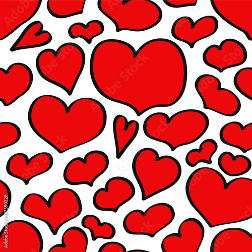 Red hearts on a white background. Seamless texture