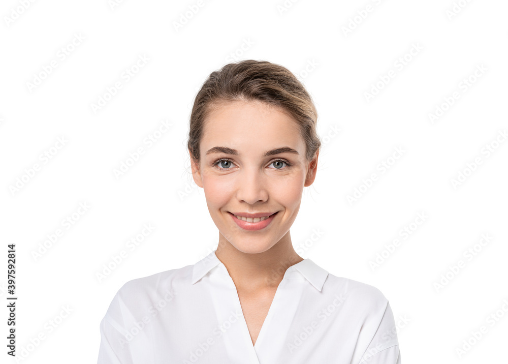 Smiling young European businesswoman, isolated Smiling young European businesswoman, isolated