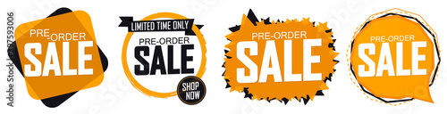 Set Pre-Order Sale banners design template, discount tags, vector illustration