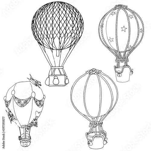 Hot air balloon hand drawing isolated vector