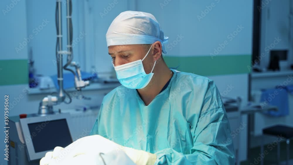 Surgeon examines patient's face. Doctor doing plastic cosmetic operation. Plastic surgery for modifying the eye region of the face in medical clinic. Blepharoplasty. Surgeon examines patient's face. Doctor doing plastic cosmetic operation. Plastic surgery for modifying the eye region of the face in medical clinic. Blepharoplasty.