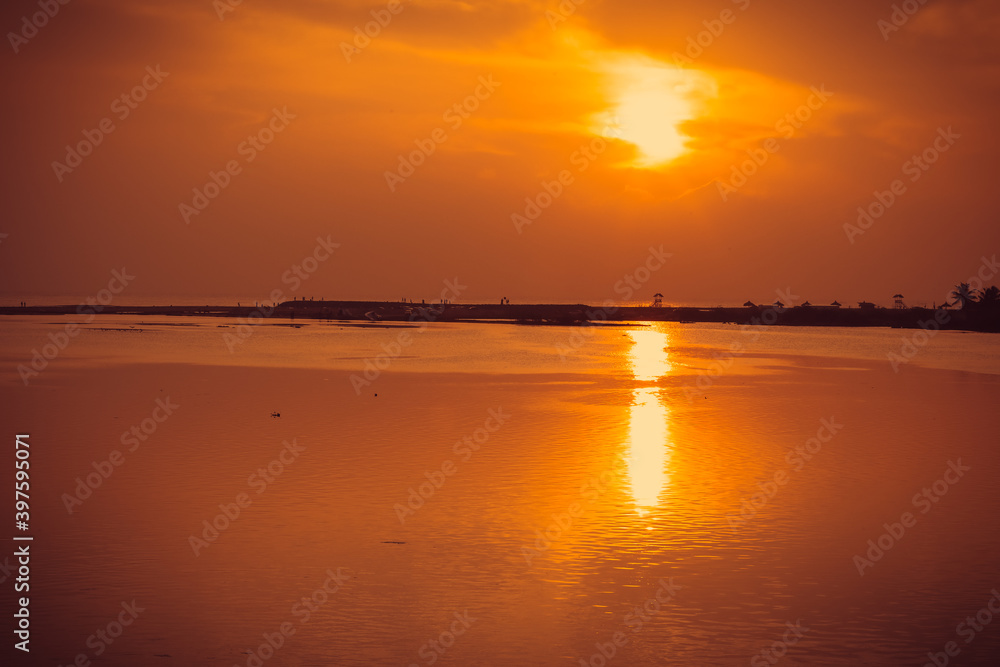 golden sunset on beach shore