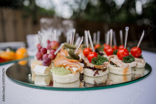 canapé snacks on a festive table in a restaurant