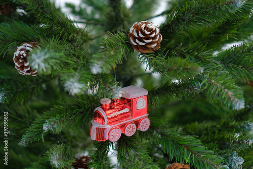 
christmas toy steam locomotive on the tree