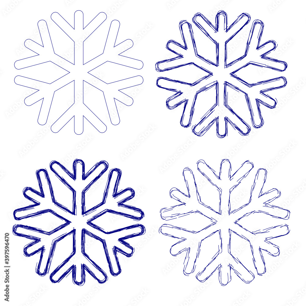Set of snowflakes outline drawn with ballpoint pen vector on white background isolated Set of snowflakes outline drawn with ballpoint pen vector on white background isolated