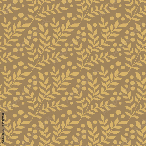 branches on gold background seamless vector pattern