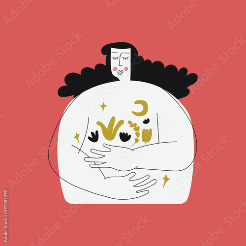 Beautiful woman. Esoteric concept. Vector illustration on brown background. 