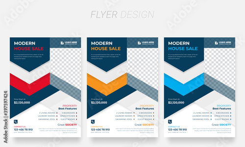 Real Estate Flyer Design.Modern Home Sale for Real Estate Business Flyers or brochure and annual report cover Layout with Colorful 3 color set Template. 