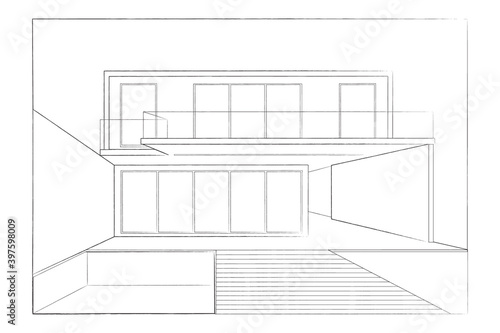 Architectural plan of a Modern house. Construction perspective architecture designing line art background