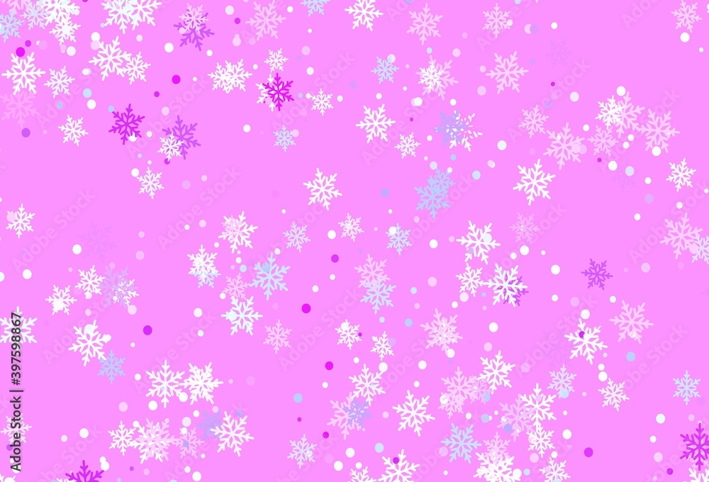 Light Pink, Blue vector layout with bright snowflakes. Light Pink, Blue vector layout with bright snowflakes.