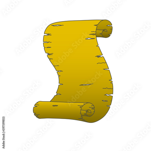Papyrus parchment scroll. Acient paper parchment isolated in white background. Vector illustration in doodle style