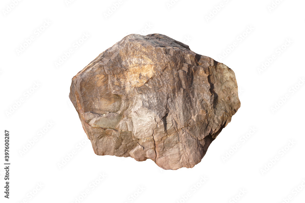 Raw unique sandstone rock for garden decoration isolated on white background.