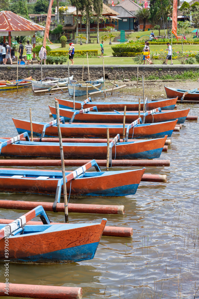 a traditional boat was used in the Batur Lake from Bali Indonesia