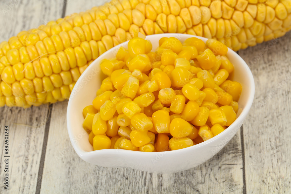 Young corn seeds in the bowl Young corn seeds in the bowl