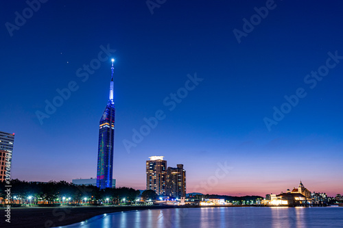 fukuoka tower and city skyline at night