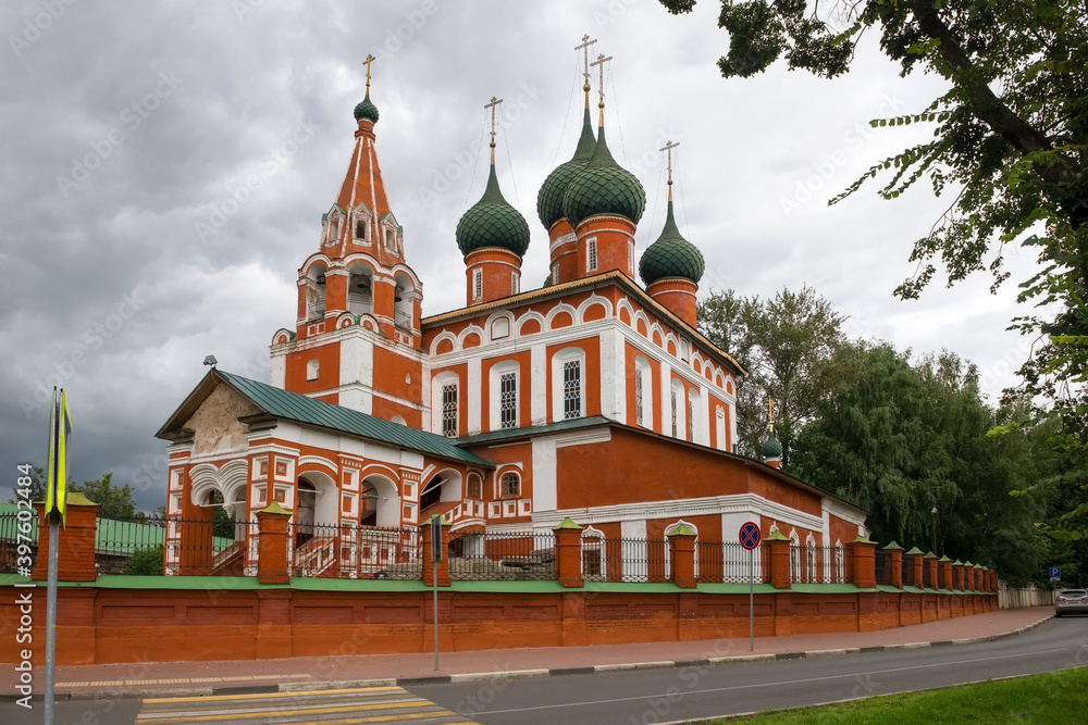 Garrison Church of the Archangel Michael on a cloudy August day. Yaroslavl, Golden Ring of Russia