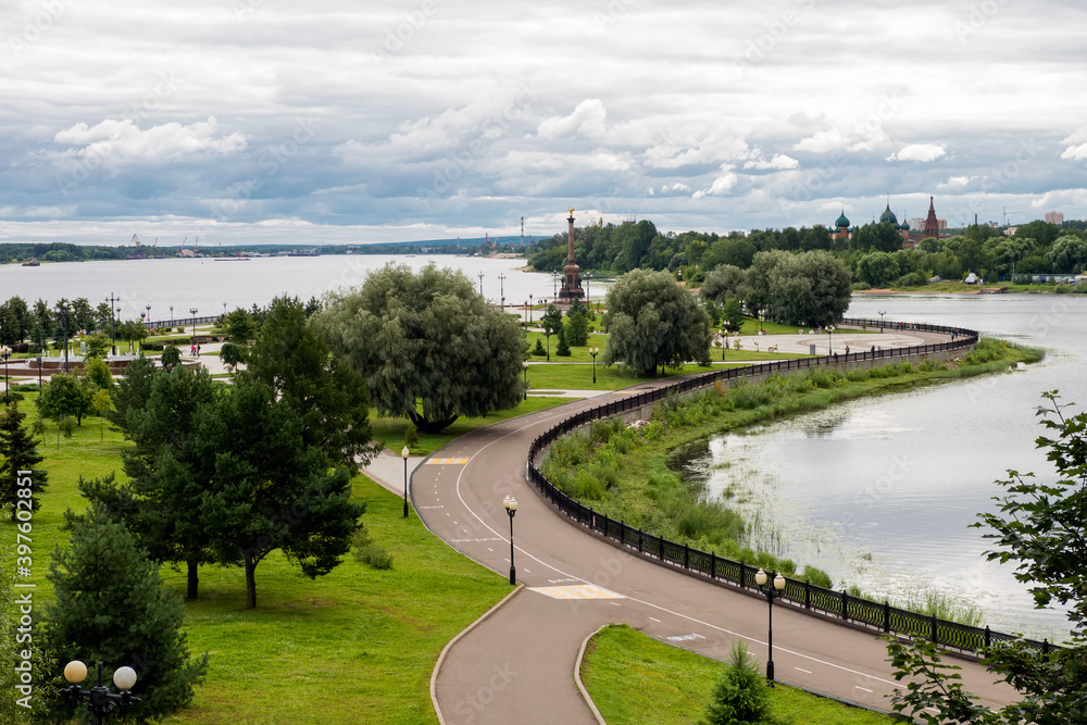 View of Strelka Park and the confluence of the Volga and Kotorosl rivers in Yaroslavl