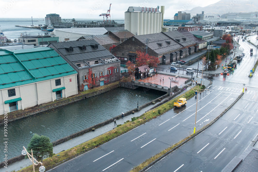 小樽運河の俯瞰画像  北海道小樽市の観光イメージ