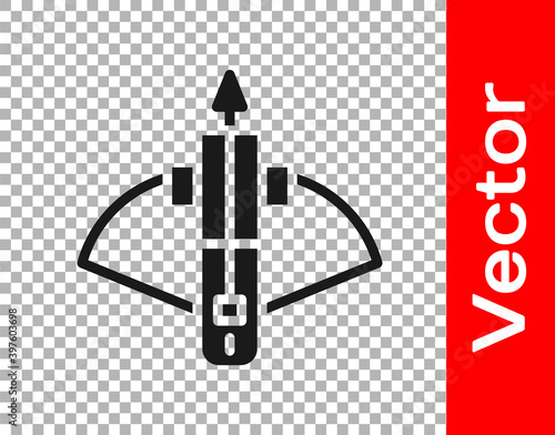 Black Battle crossbow with arrow icon isolated on transparent background. Vector.