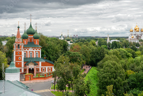 Temple of Michael the Archangel (Garrison). View from the bell tower of the Spaso-Preobrazhensky Monastery. Gold ring. Yaroslavl, Russia