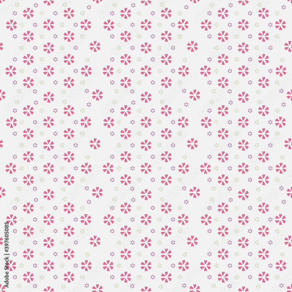 seamless pattern with pink flowers,heart shape background.